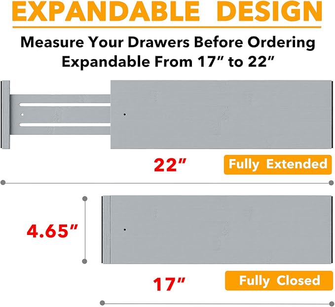 SpaceAid Bamboo Dresser Drawer Dividers 6 Pack, 4.65“ High Adjustable 17“-22” - Image 3