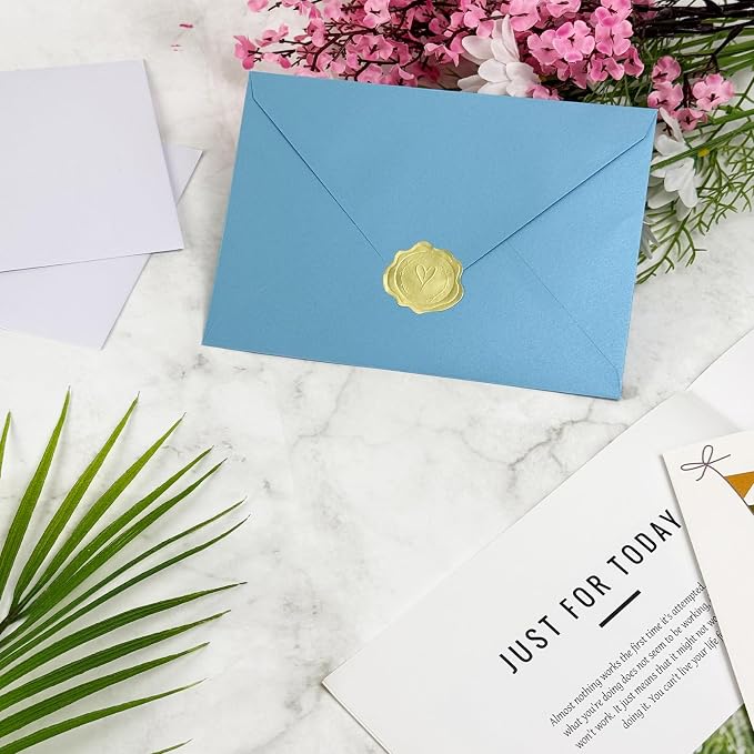 YINUOYOUJIA 50 PCS Sparking Blue Envelopes A7, 5 x 7 white Shimmer Envelopes - Image 6