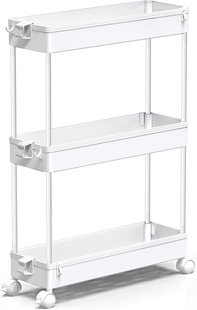SPACEKEEPER Slim Rolling Storage Cart, 3 Tier Bathroom Storage Organizer by SPACEKEEPER