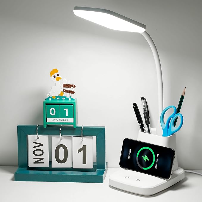 Upgraded LED Desk Lamp with Wireless Charger, 3 Color Modes, CRI 85, 800 Lumen by Sailstar