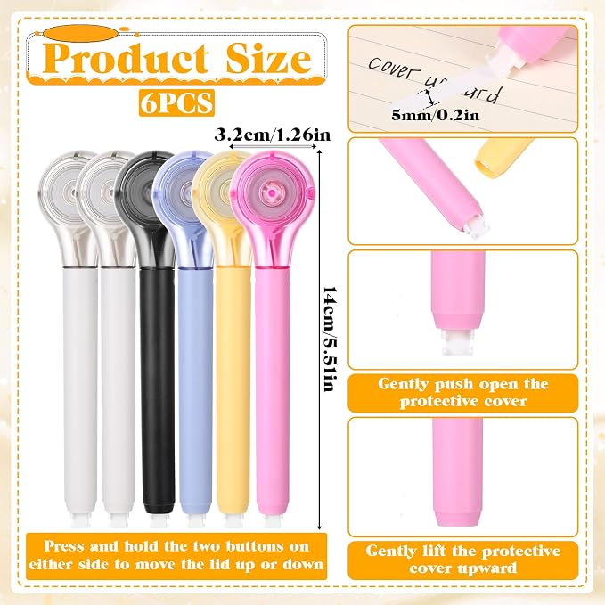 6 Pcs Correction Tape Pen Push-pull Protective Cover Comfortable Pen Shape - Image 2
