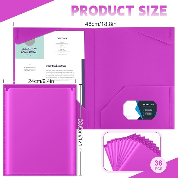 Henoyso 36 Pack Fluorescent Purple Plastic Folders - Image 2