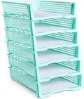 Set of 6 Teal Turn in Trays for Teachers Stackable Classroom Paper Letter Trays by CHUNNIN