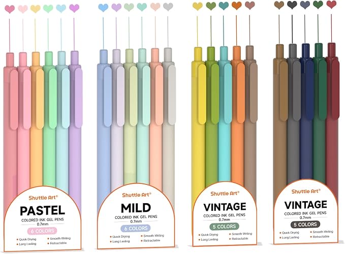 Shuttle Art Colored Retractable Gel Pens, 22 Ink Colors, 6 Mild 6 Pastel 5 by ShuttleArt