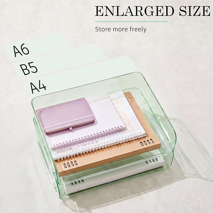 Harloon 4 Tier Clear Sage Green Acrylic Paper Organizer Letter Tray, Aesthetic - Image 3