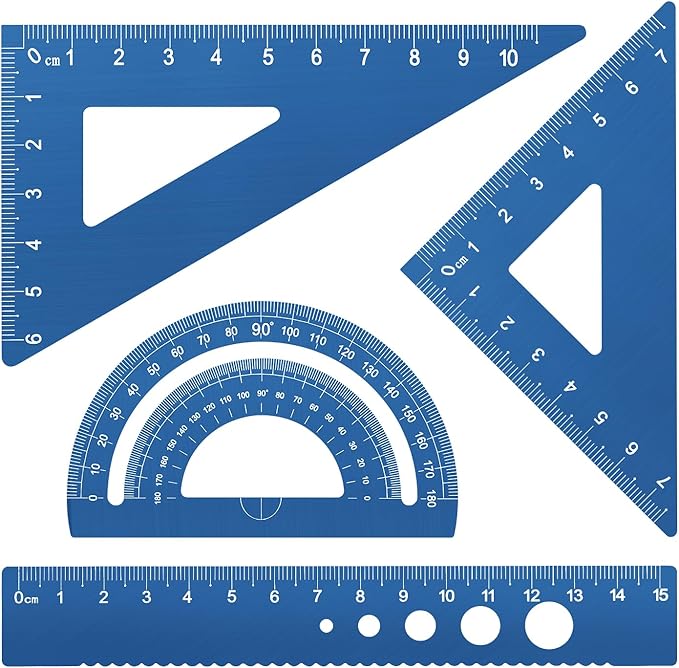 Honagu Triangular Ruler Set, 4 Pieces Aluminum Alloy Ruler, Metal Drafting Ruler by Enjoylearning--Honagu