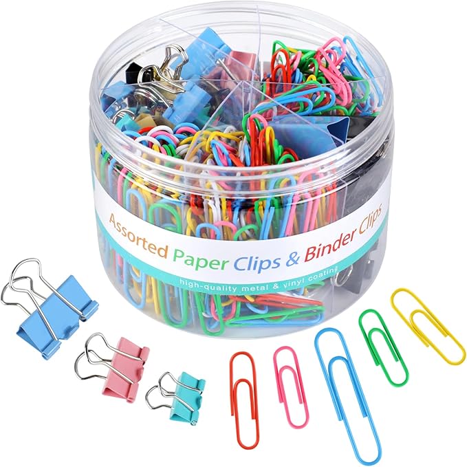 Utron 360PCS Paperclips and Binder Clips Set, Colorful Office Paper Clips by Utron