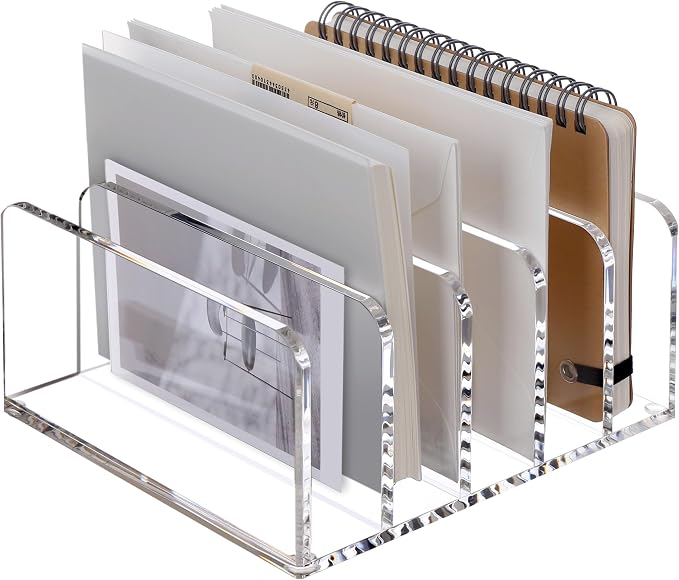 SANRUI Acrylic Desk Organizer, 5 Compartments Mail Organizer, Small File by SANRUI