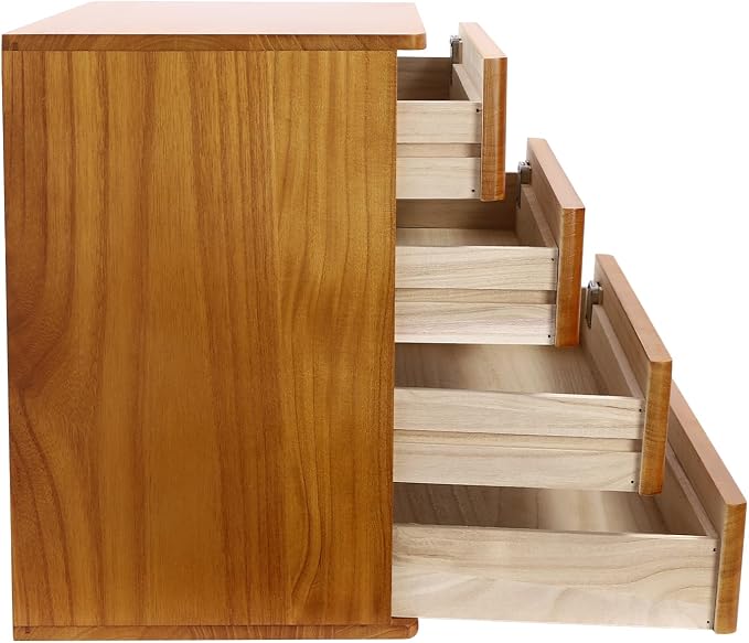 Lockable Desk Organizer Wooden Desktop Drawers Office Flat Files Storage Box - Image 4