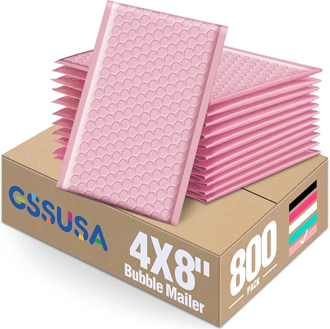 GSSUSA Light Pink Bubble Mailers, 4x8 Small Padded Envelopes, 800 Pack by GSSUSA