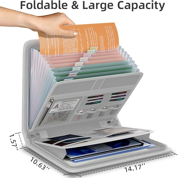 Fireproof Accordion File Organizer, Portable Expanding File Folder - Image 7