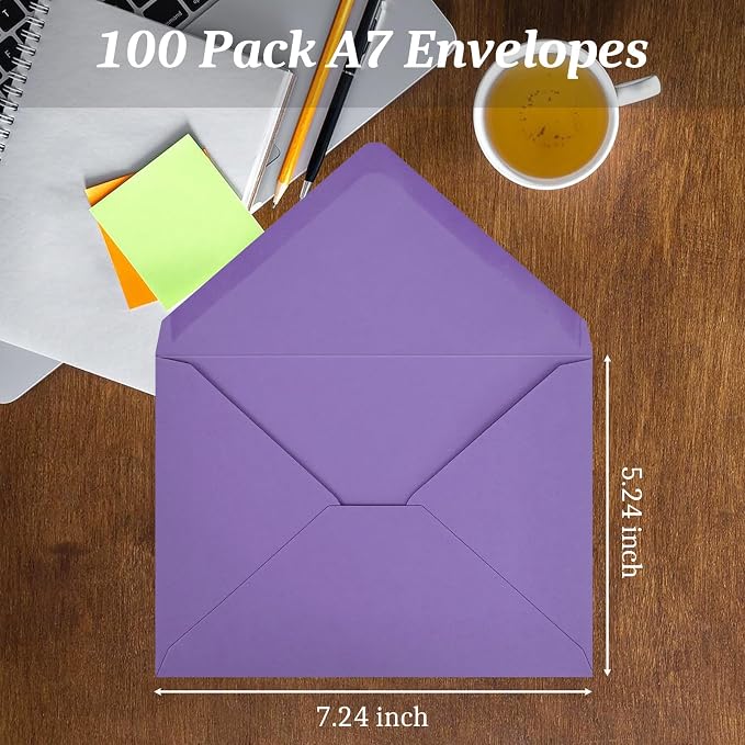 100 Pack A7 Envelopes, Dark Purple Greeting Card Envelopes Self Seal, 5.24 x - Image 3