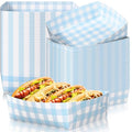 Suclain 48 Pack Light Blue and White Gingham Paper Trays 5 lb Grease Resistant by Suclain