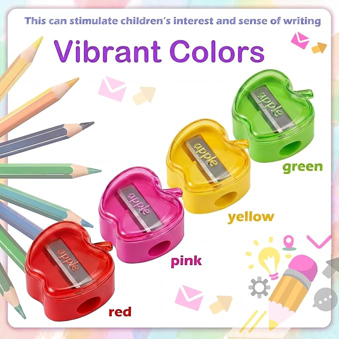 Colarr 24 Pcs Apple Shaped Pencil Sharpeners Bulk Colorful Portable Manual - Image 4