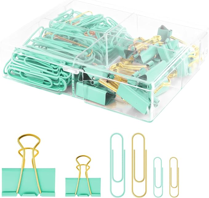 Green and Gold Paper Clips Binder Clips Set by CREECHWA