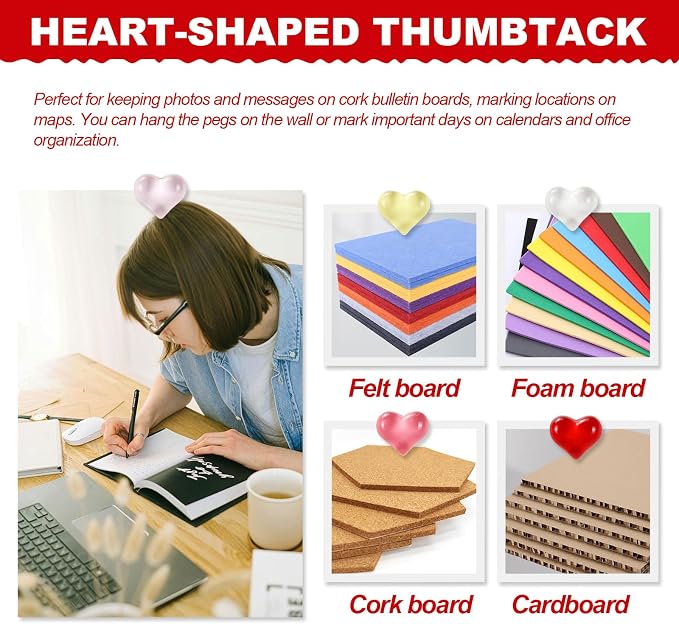 50 Pack Clear Love Decorative Push Pins, Thumb Tacks - Image 4