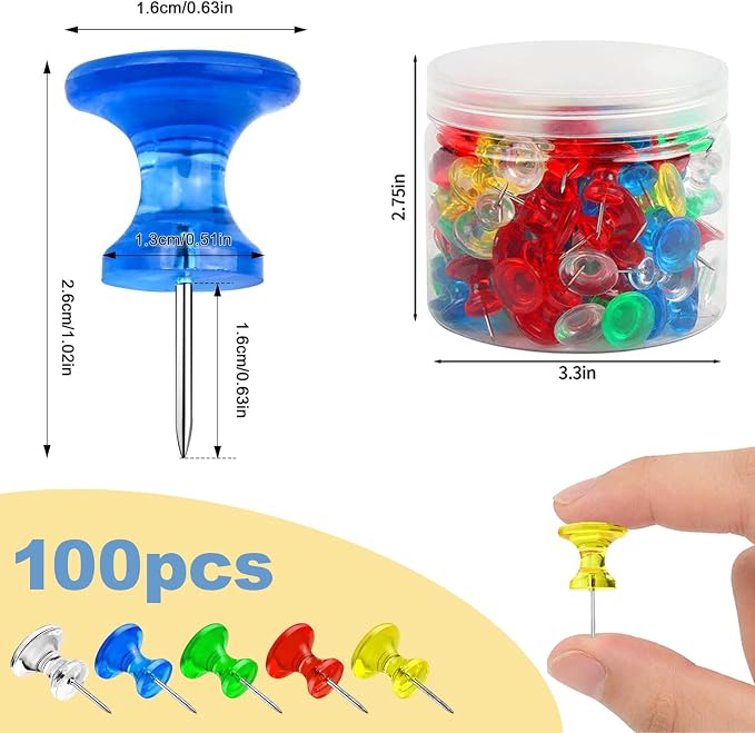 100 pcs Large Clear Colorful Push Pins - Image 2