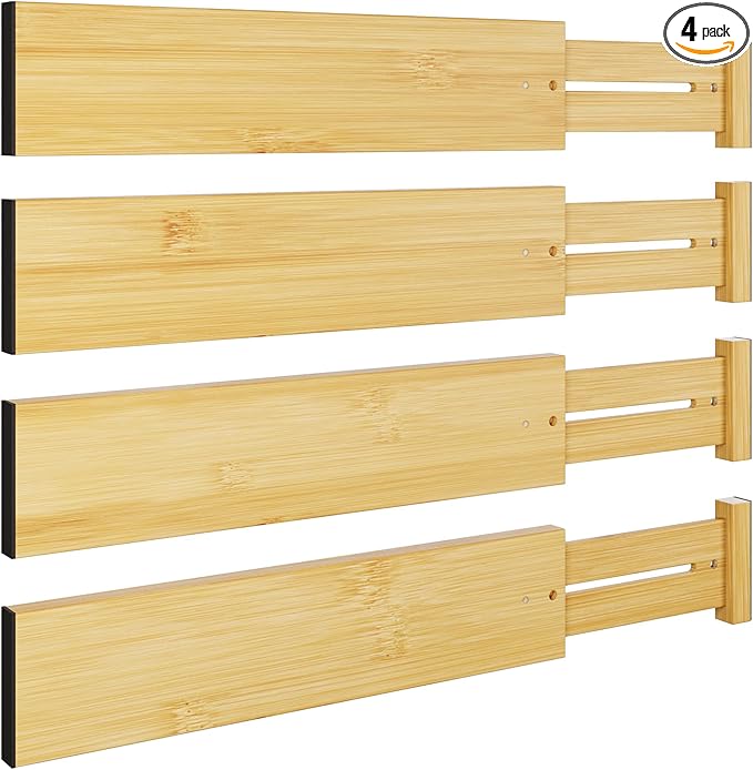BAMEOS Bamboo Expandable Drawer Dividers – Fits 13.3"–19" Drawers, Prevents by BAMEOS