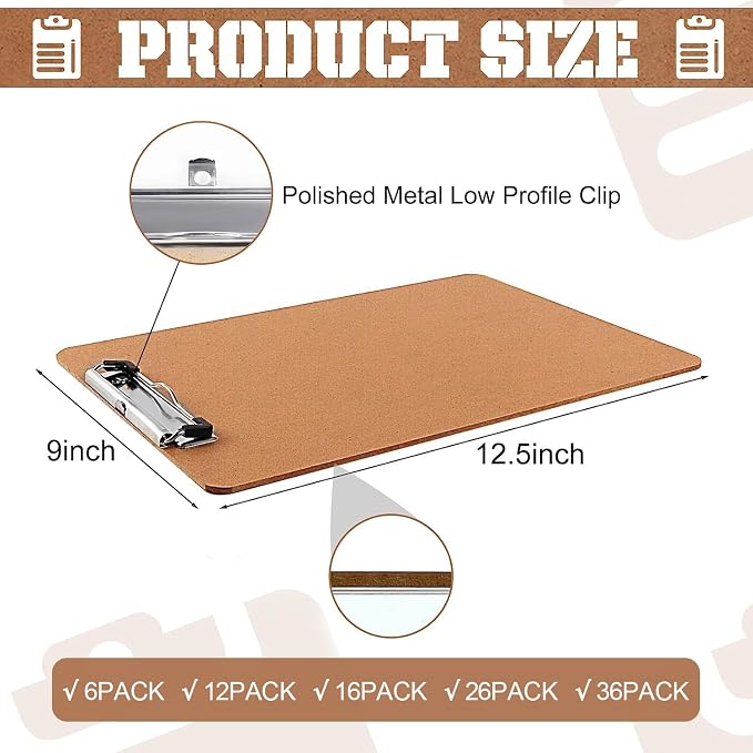 Clipboards, PANDRI 12 Pack Hardboard Office Clipboards, Low Profile Clip - Image 2