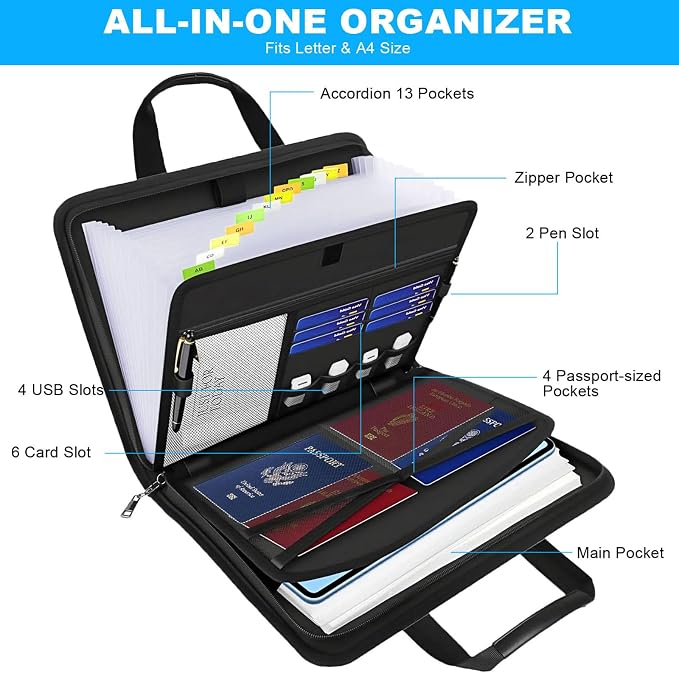 Accordion File Organizer with Lock, Fireproof Expanding File Folders with 13 - Image 4