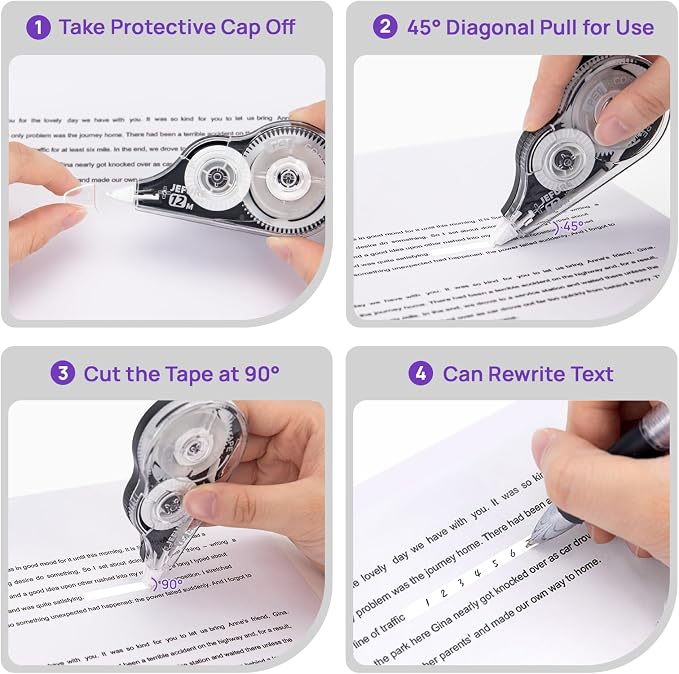 4 Pcs Correction Tape, 39.37 Ft White Wrong Out Tear-Resistant Bulk, Instant - Image 4