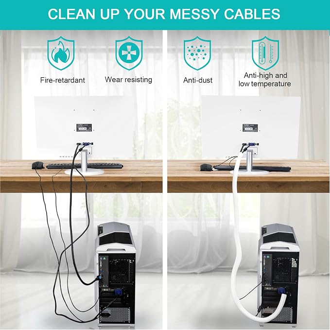6.6ft - 4/5 inch White Cable Sleeve, Cable Organizer - Image 3