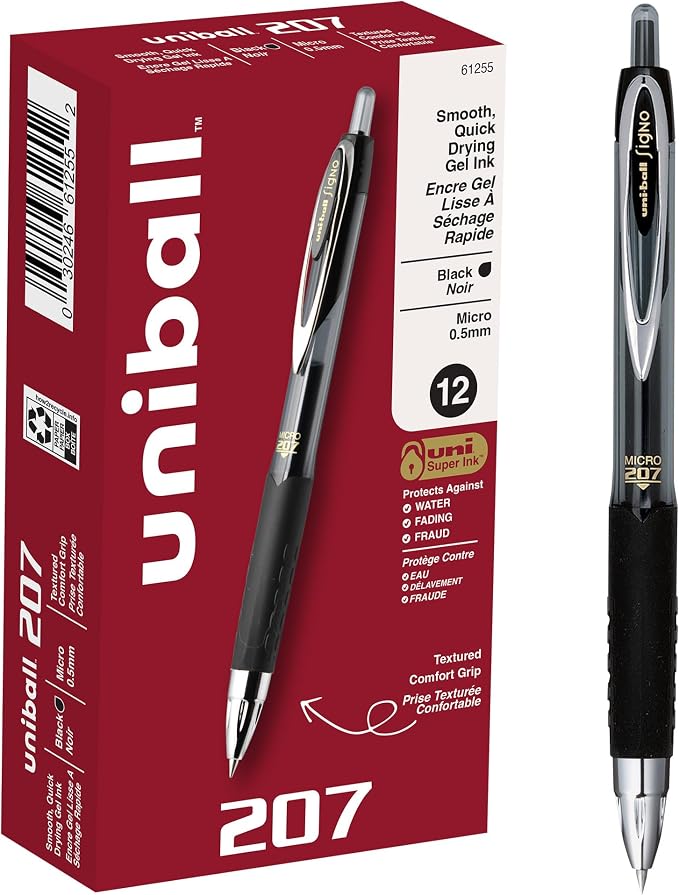 uniball 207 Retractable Gel Pens, Micro Point, 12 Pack by uni-ball