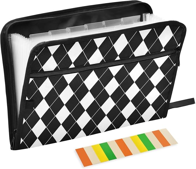 Black White Harlequin Pattern Accordion File Organizer Expanding Document Folder by Unknown
