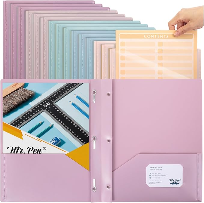 Mr. Pen- Plastic Folders with Pockets and Prongs, 15 Pack, Letter Size | by MrPen