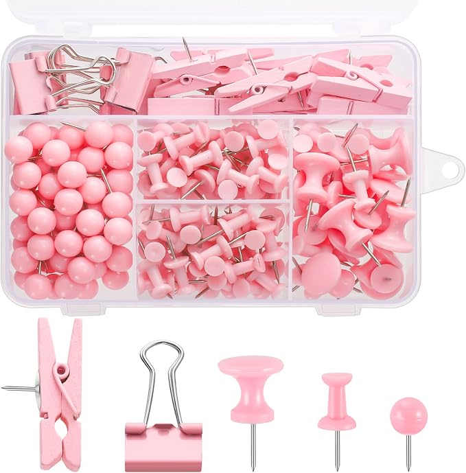 200 Pieces Push Pins Pink Thumb Tacks Cute Decorative Push Pins by BESARME