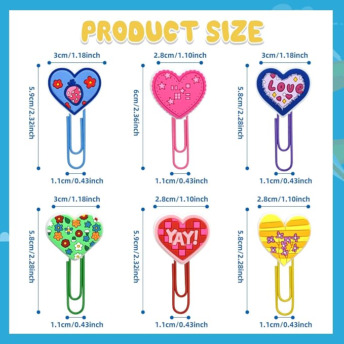 30 PCS Heart Paper Clips Metal Paperclip Large Size Paper Clip Cute Bookmark - Image 4