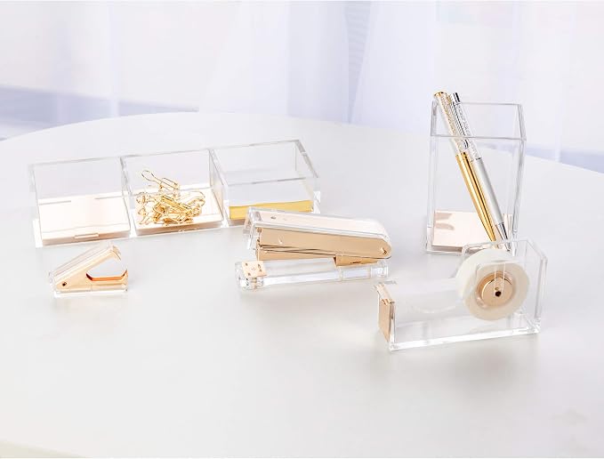 Elegant Ultra Clear Acrylic Office Supplies Acrylic Stapler Matte Gold Desktop - Image 7