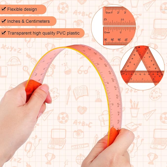 Zonon 2 Pcs 12 Inch Clear Ruler and 6 Inch Plastic Protractor Set, Dual Scale - Image 3