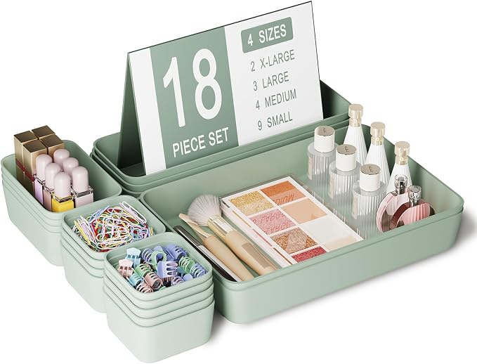 Drawer Organizers Bins 18 PCS for Bathroom Makeup Desk Office | by Homhut