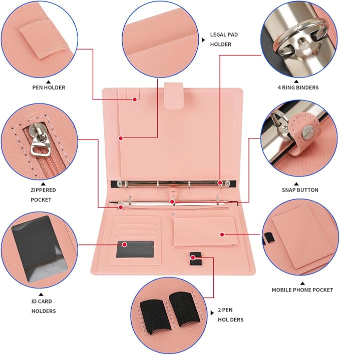 Wonderpool A4 PU Leather Ring Holder Writing Portfolio Multi Document Case - Image 2