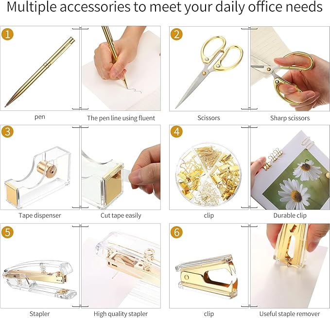 Office Supplies Set Desk Accessory Kit, Acrylic Stapler Set Staple Remover - Image 5
