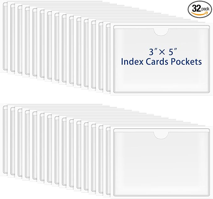 32 Pack Index Card Holder for 3x5 Inch Cards, Plastic Tote Labels for Storage by WYOMER
