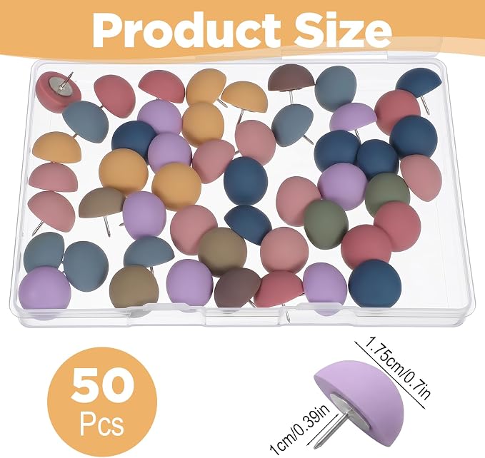 50Pcs Cute Decorative Push Pins- 9 Colors Soft Matte Round Thumbtacks | Cork - Image 2