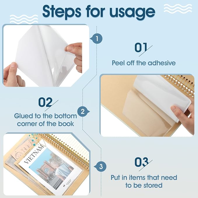 Junkin 20 Pcs Adhesive Pockets for Planners Index Card Pockets Planner - Image 3