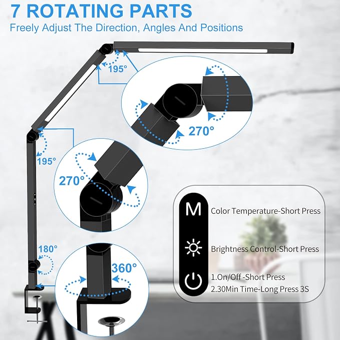 LED Desk Lamp with Clamp, Architect Desk Lamp with Dual Light and Adjustable - Image 3