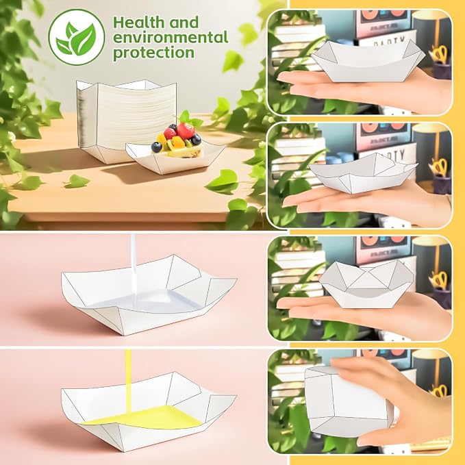 100 Pack 1/4 Lb Paper Food Boat Trays, 0.25Lb Mini Kraft Food Serving Boat Tray - Image 4