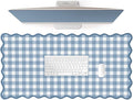 Scalloped‌ Blue Checkered Gingham Desk Mat Cute Pastel XXL Large Gaming Mouse by Unknown