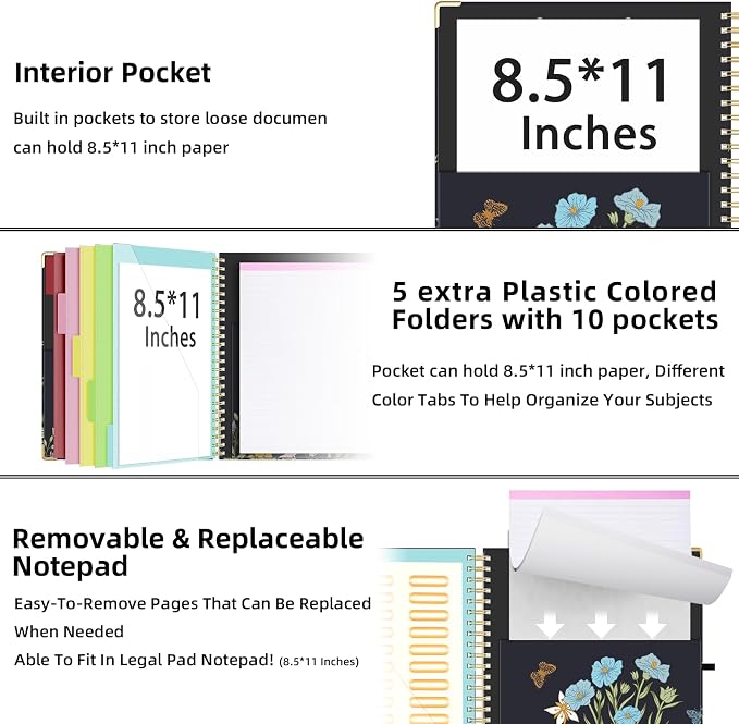 Ospelelf Clipboard with Storage 8.5 X 11，Padfolio Organizer, Spiral Portfolio - Image 4
