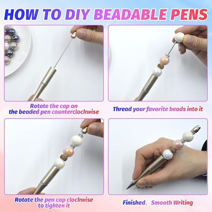 300 Pieces DIY Beadable Pen Kit – 100 Plastic Ballpoint Pens - Image 3