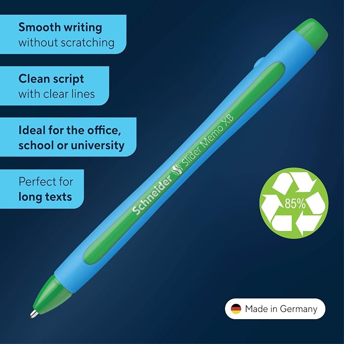 Schneider Slider Memo XB Ballpoint Pen, 1.4 mm, Light Blue Barrel, Box of 10 - Image 2
