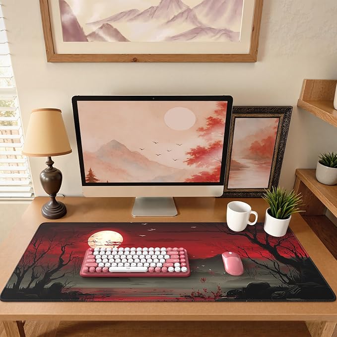 iCasso Desk Protector Mat, Large Japanese Mouse Pad, Stable Rubber Base Mousepad by iCasso