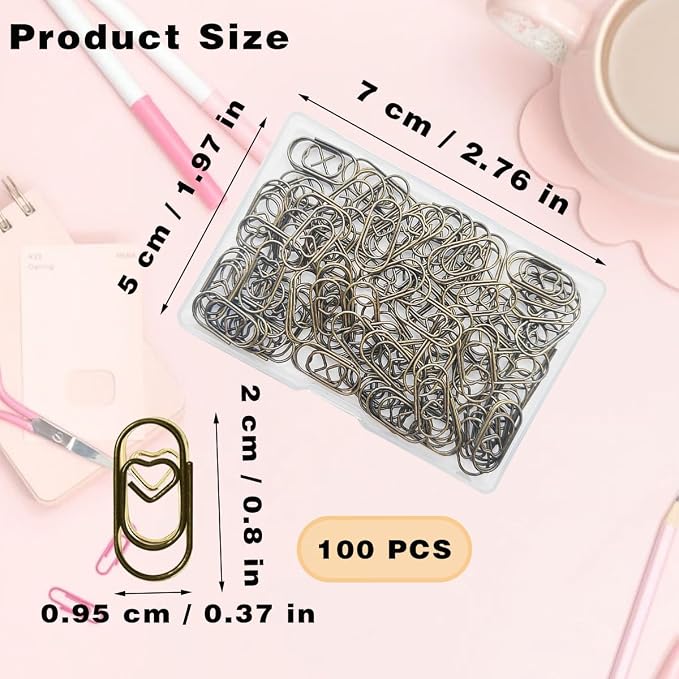 100 Pack Love Heart Shaped Paper Clips, Mini Paperclips Papers, 0.8inch Small - Image 2