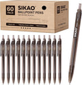 Black Pens Bulk 60 Pack –Smooth Writing 1.0mm Click Black Ballpoint Pens by Sikao