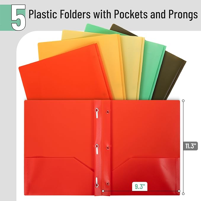 Mr. Pen- Plastic Folders with Pockets and Prongs, 5 Pack, Letter Size | Retro - Image 2