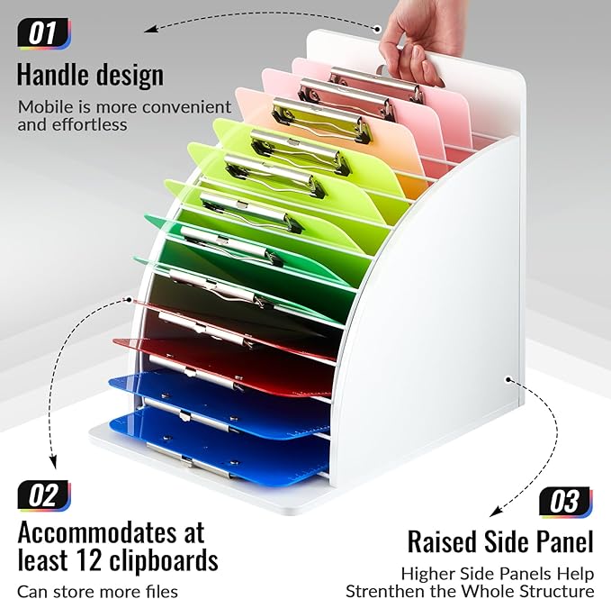 Wonderjune 1 Pack Clipboard Holder Wooden Metal Clipboards Storage Rack - Image 4
